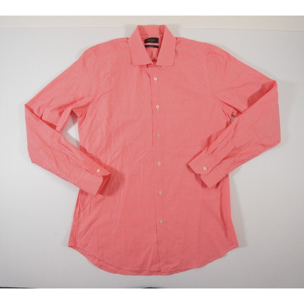 Paul Smith Shirt Mens 16" Red Button Up Long Sleeve Soho Gingham Check Collared